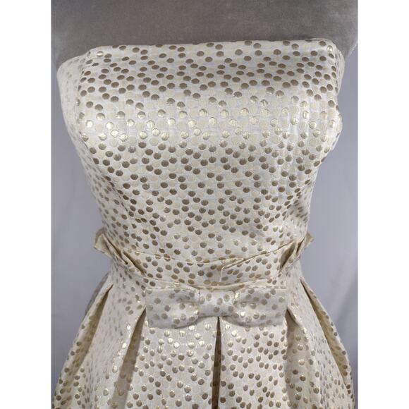 Vintage Betsey Johnson White Gold Polka Dot Strapless Cocktail Party Dress Size4 - Picture 2 of 16